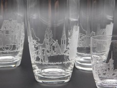 Vintag5pc Set Heisey Tally Ho Etched Glasses with Matching Shot Glass 3.75″ Tall
