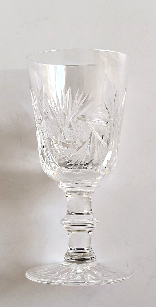 Vintage Bohemian Clear Cut Crystal Pinwheel Port Wine Glass 4.5″ Height