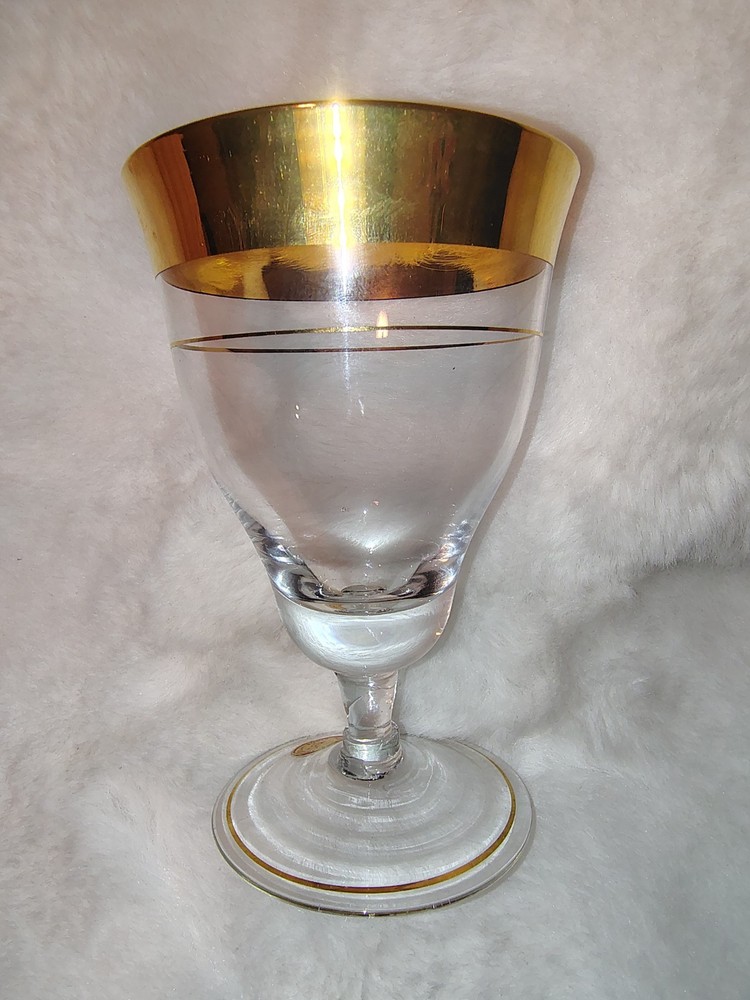 VTG Circleware Turkey Pasabahce Clear W/Gold Trim Replacement Wine/Goblet Glass
