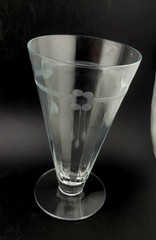 Set of 4 Vintage Etched Crystal Footed Tumblers Glasses with Floral Design
