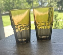 Pair Of Libbey Crisa Boston Mocha Glass Tumblers, 5.25” Tall, 16 Oz, MCM, EUC