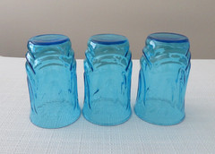 3 Anchor Hocking Colonial Tulip Laser Blue Juice Tumblers Exc Cond 1960-70’s