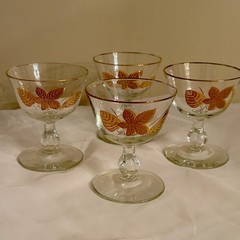 Vtg 4 Libbey Gold Leaf Champagne Sorbet GlassesGolden Leaf Clear Gold Rim MCM