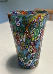 Murano Millefiori Glass Tumbler Hand Blown Venetian Glass, 4.25” X 2.5” EUC