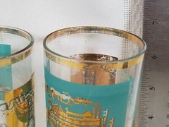 Vintage MCM 1960s Libby Highball Steam Boat Paddle Ship Glasses Turquoise Gold