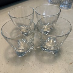 4 Kosta “Rocky Clear” Whiskey Glasses Heavy 1” Bases Vintage Mid Century Sleek