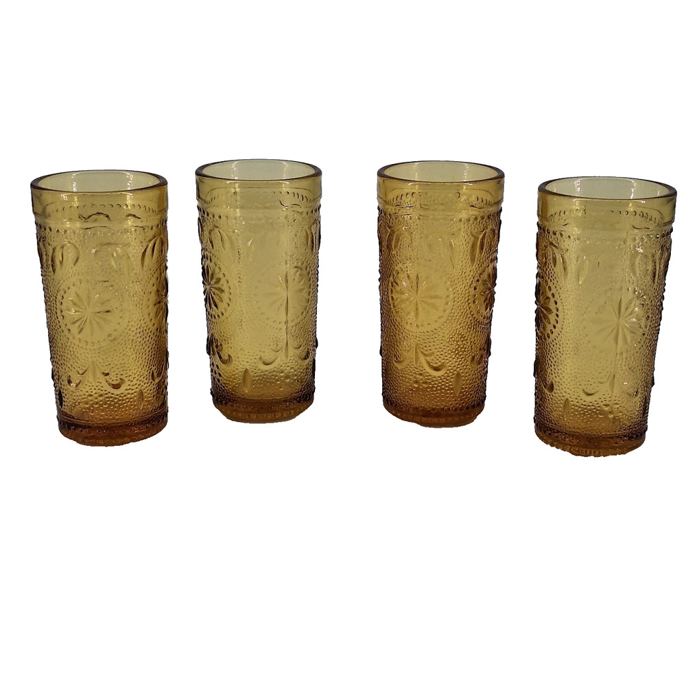 4 Vtg Brockway American Concord Amber Drinking Glasses Tumbler