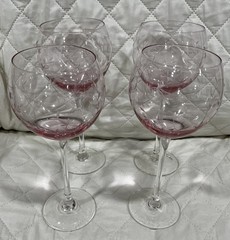 4 Lenox Crystal Heather Pink Balloon Wine Glasses 8 7/8” Vine Pattern 15oz