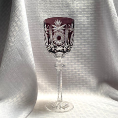KLOKOTSCHNIK WINE GLASS «PARIS» AMETHYST PURPLE CUT TO CLEAR CRYSTAL BOHEMIAN