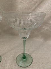 Vtg Durand Cristal D’arques Green Stem Sombrero Margarita Set 2 Embossed Glasses