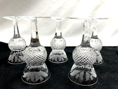 EDINBURGH CRYSTAL THISTLE CORDIAL GLASSES SET 5 w 2 SET AVAIL VTG ACID ETCH MARK