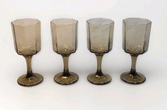 Vintage Libbey Facets Golden Brown Octagon Small 6 3/8″ Wine Goblets