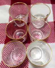 6 Libbey’s textured gold coin old fashioned glasses MCM 22k gold trim