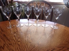 Wine Etched Blown Paneled Floral 9 Oz Smooth Stem – Set of 6 Glasses