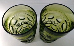 Set Of 2 Indian Glass Kings Crown or Thumbprint Tumblers, Avocado Green