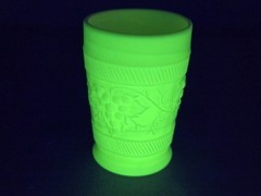 Vintage Custard Juice Cup Drinking Glass GLOWS 8oz Ivory Floral Grape