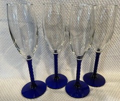 Clear Glass Champagne Glasses with Cobalt Blue Twisted Stem Set of 4