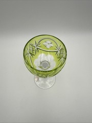 NACHTMANN Quatrefoil WINE Hock GLASS GREEN CUT TO CLEAR CRYSTAL BOHEMIAN