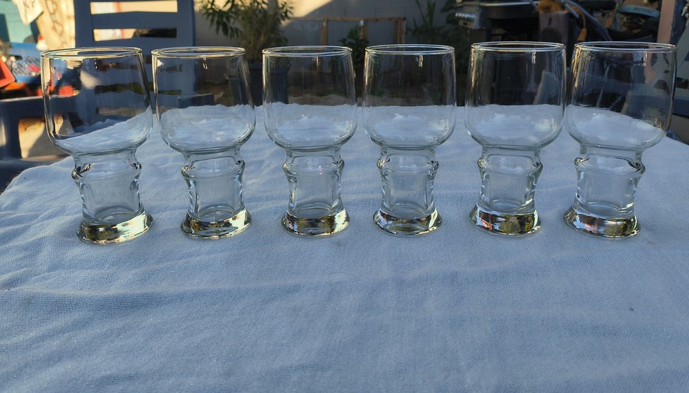 Set of 6 Vintage MCM Hallow Stem Beer Drinking Glasses
