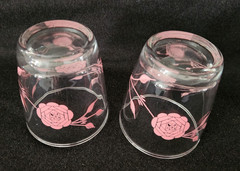 2 VTG 1960s Hazel Atlas Pink Rose Sour Cream Bev Glasses 1/2 Pint