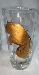3 Zodiac Horoscope Astrology Highball Drink Glass Tumbler Mid Century Sag Taurus