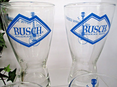 FOUR Bush Bavaria Beer Glasses Blue letters logo in a medallion Shape.