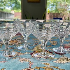 Set of 6 Webb England Cut Crystal Champagne Coupe Stacked Geometric Art Deco