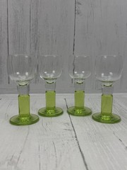 Vintage Limoncello Cordial Glasses Set of 4 Lime Green Stem Clear Bowl