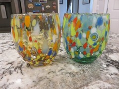 Murano Multicolor CC Zecchin Confetti Tumblers Hand Blown Glass Set/2 LOOK WOW