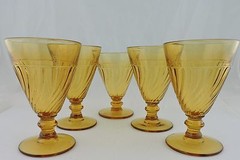 VINTAGE CONUS SWIRL AMBER WINE/DESSERT/ICE CREAM GLASS SET 5 STEMWARE GLASSWARE