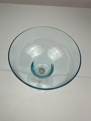 Vintage Hand-Blown Margarita Glass Aqua Blue Bowl Clear Stem Etched Bands