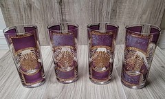 Mid Century CULVER Purple Amethyst Sun Highball Tumbler Glasses Set 4