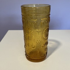 Vintage Brockway Glass Tumbler Flat Bottom American Concord Amber 5.5″H