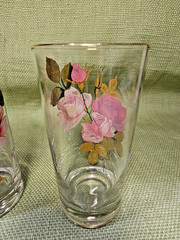 Vintage Set of 7 West Virginia Glass Co Radiant Rose Drinking Glasses 10 oz Mint