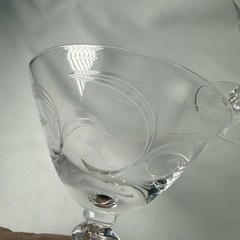 Vintage Pressed Glass Stemware Etched Swirl Sherbet Dessert Sculptural Stem 4.5”