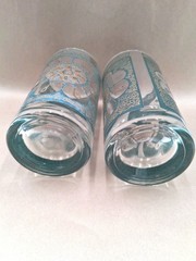 2 Gold Turquoise High Ball Glasses Continental Can Company Gold Medallion MCM