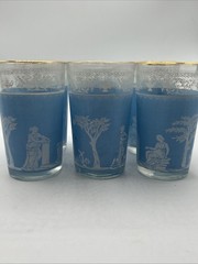 Vintage Jeanette Wedgwood Blue Hellenic Glasses Set of 6 Height 4” Juice Bar