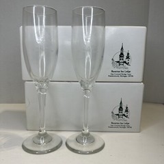 2 Vintage Bavarian Inn Lodge Champange Flute Wine Glass Frankenmuth Michigan MI