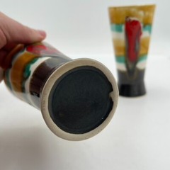 Set Of 5 Vintage Blue Green Red Drip Glaze Tumblers 5.5″ Retro MCM Boho Kitchen