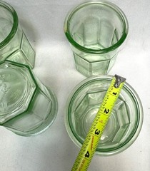 4 Vintage Anchor Hocking Green Glass Octagonal Paneled Tumblers Heavy Drinking