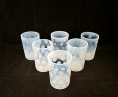 Fenton DOT OPTIC French Opalescent 9 3/4″ Crimped Rim Pitcher & 6 Tumblers