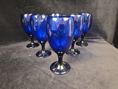 Libbey Premier Cobalt Blue Glass Water Wine Iced Tea Goblets Set of 6 Vintage