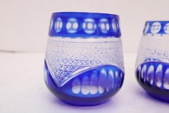 VTG SET 3 BOHEMIAN CZECH CUT TO CLEAR CRYSTAL TUMBLERS GLASSES COBALT BLUE 3.25″