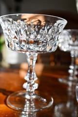 Pair of 2 Crystal Gorham De Medici Champagne Tall Sherbet Coupe Glasses Wedding