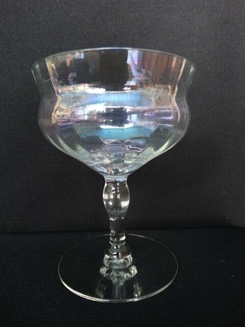 MCM West Virginia Glass Iridescent Lustre Optic Low Sherbet Champagne Stem 40