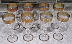 8 Small Crystal Stemmed Cordial Glasses with Gold Rims & Base. 5″, holds 2 oz