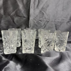 Set Of 7 Anchor Hockings Early American Prescut Tumblers Juice Glasses 3.75”.
