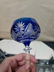 Wine Hock glass Cobalt Blue Cut clear Crystal Val Saint Lambert Berncastel