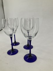 Cristal d’Arques-Durand Neptune Set of 4 Wine Glass Water Goblet Cobalt Blue
