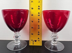 6 Duncan Miller Ruby Red Water Goblet Set Vintage Elegant Clear Stemware MCM Lot